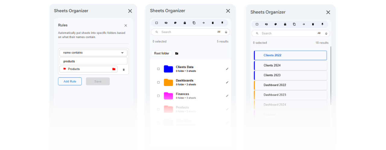 Sheets Organizer Interface