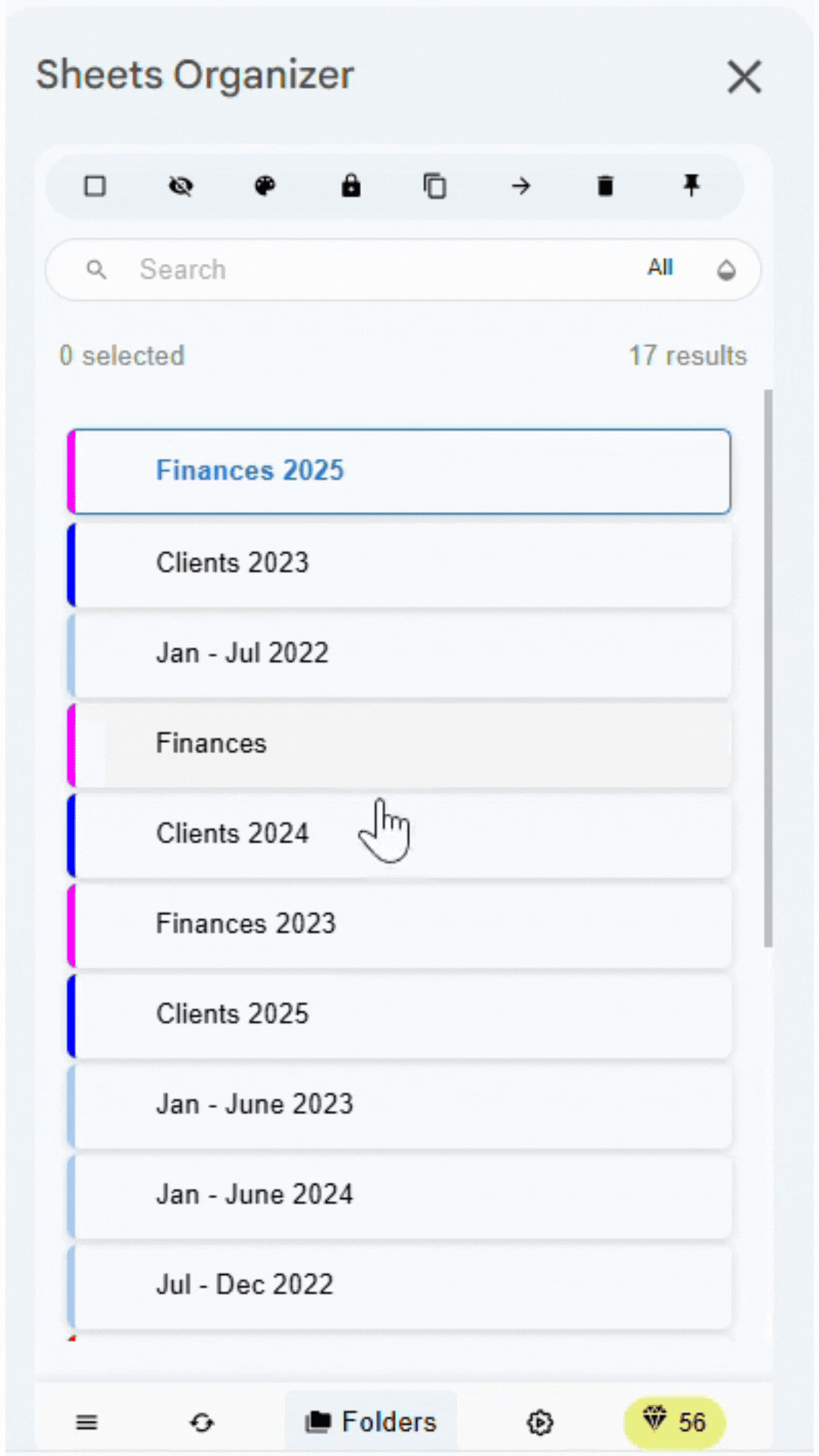 Demonstration of creating a new folder