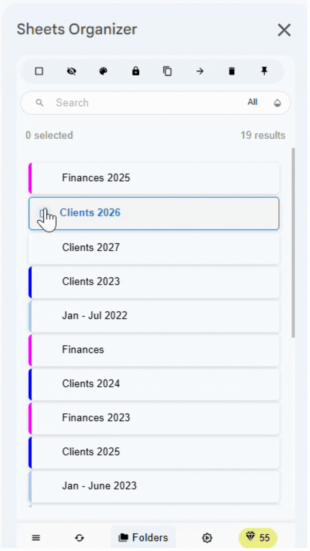 Demonstration of moving sheets to folders