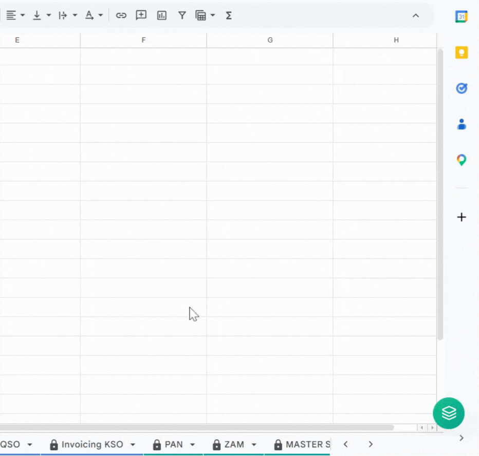 Sheets Organizer demo showing tab pinning for a Google Sheet