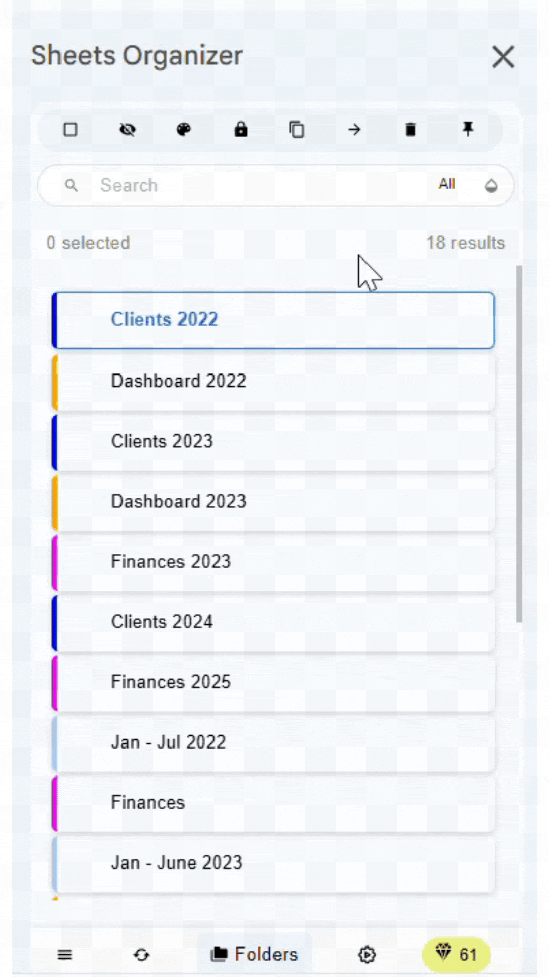 Filter sheets by color
