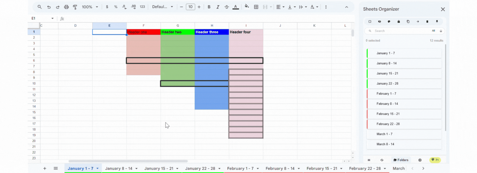 Demonstration of syncing formatting across folder sheets